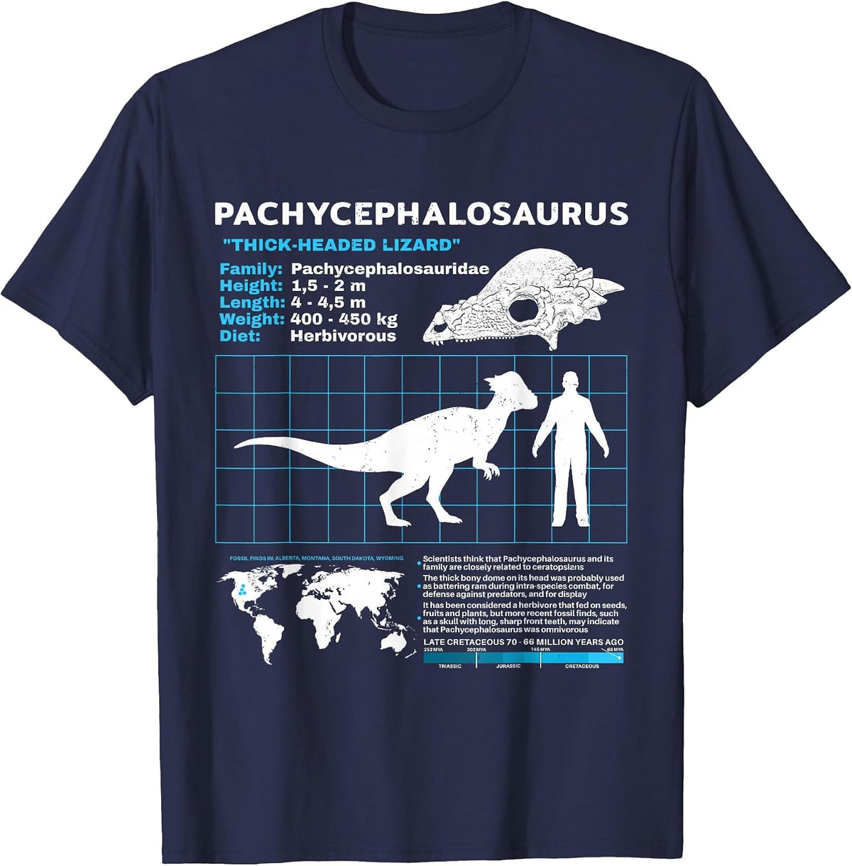 Pachycephalosaurus fact Sheet Dinosaur Facts T-Shirt - Navy Blue