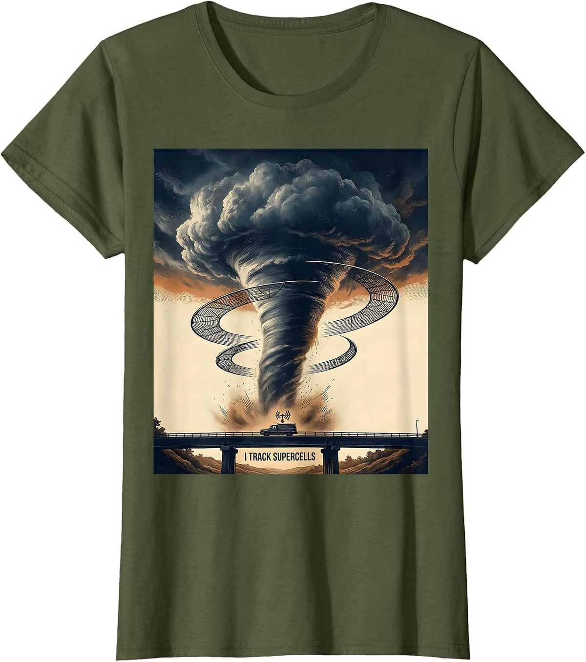 Women's I Track Supercells Vintage Storm Chaser Meteorology T-Shirt - Olive Green