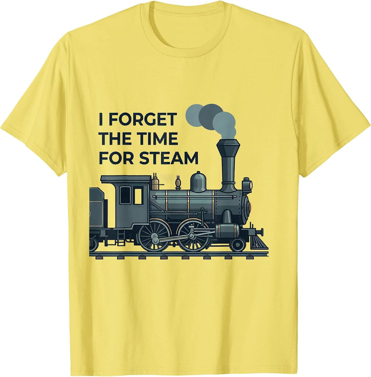 Men's I Forget The Time For Steam Vintage Steam Locomotive Train T-Shirt - Lemon Yellow