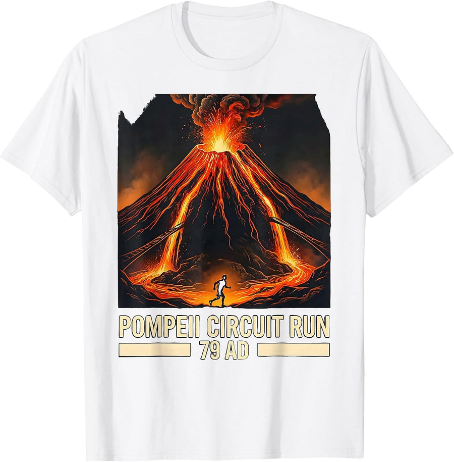 Men's Pompeii Circuit Run 79 AD Funny Volcano Geography T-Shirt - White