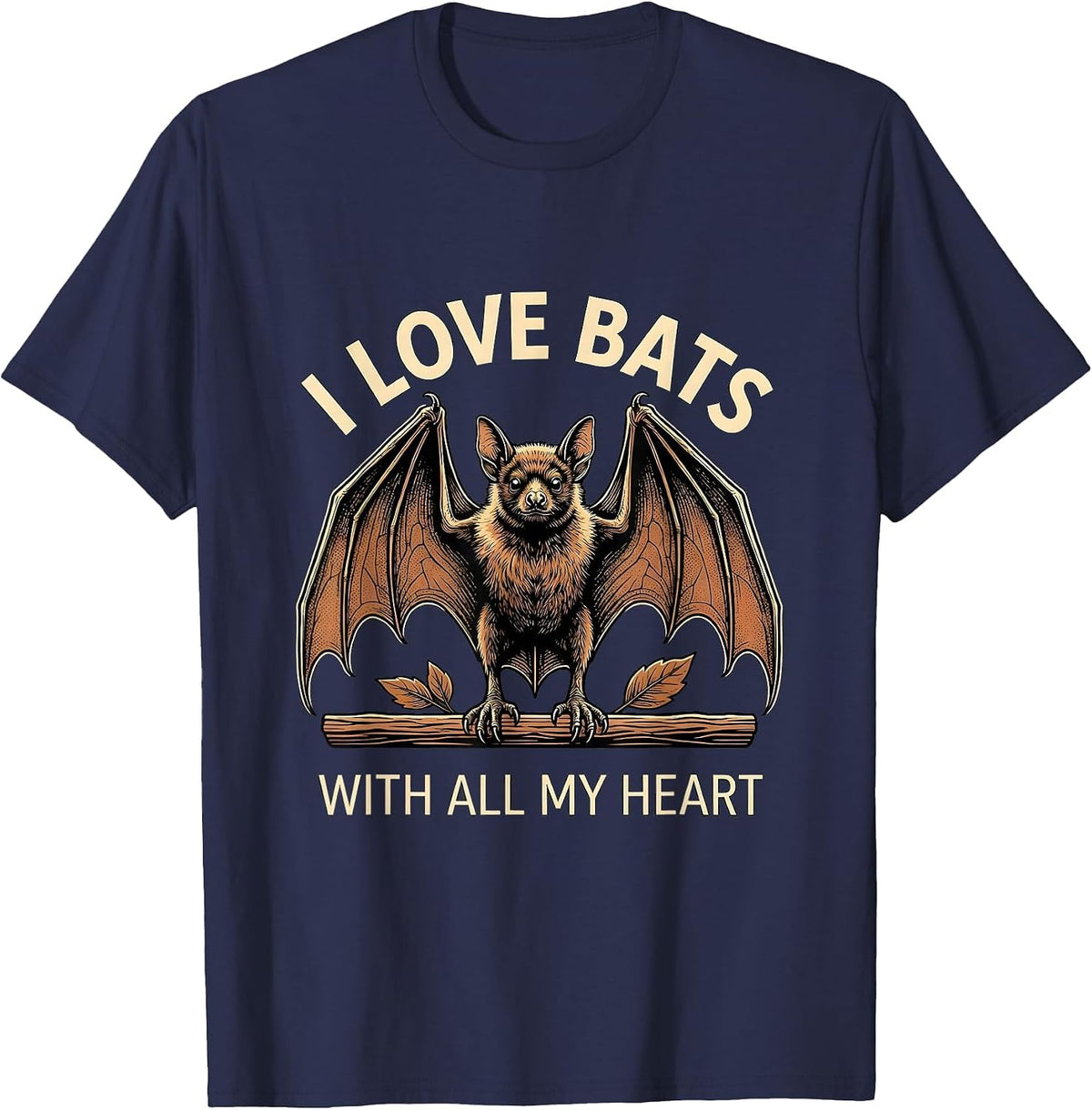 Men's I Love Bats With All My Heart Funny Bat Lover Wildlife T-Shirt - Navy Blue
