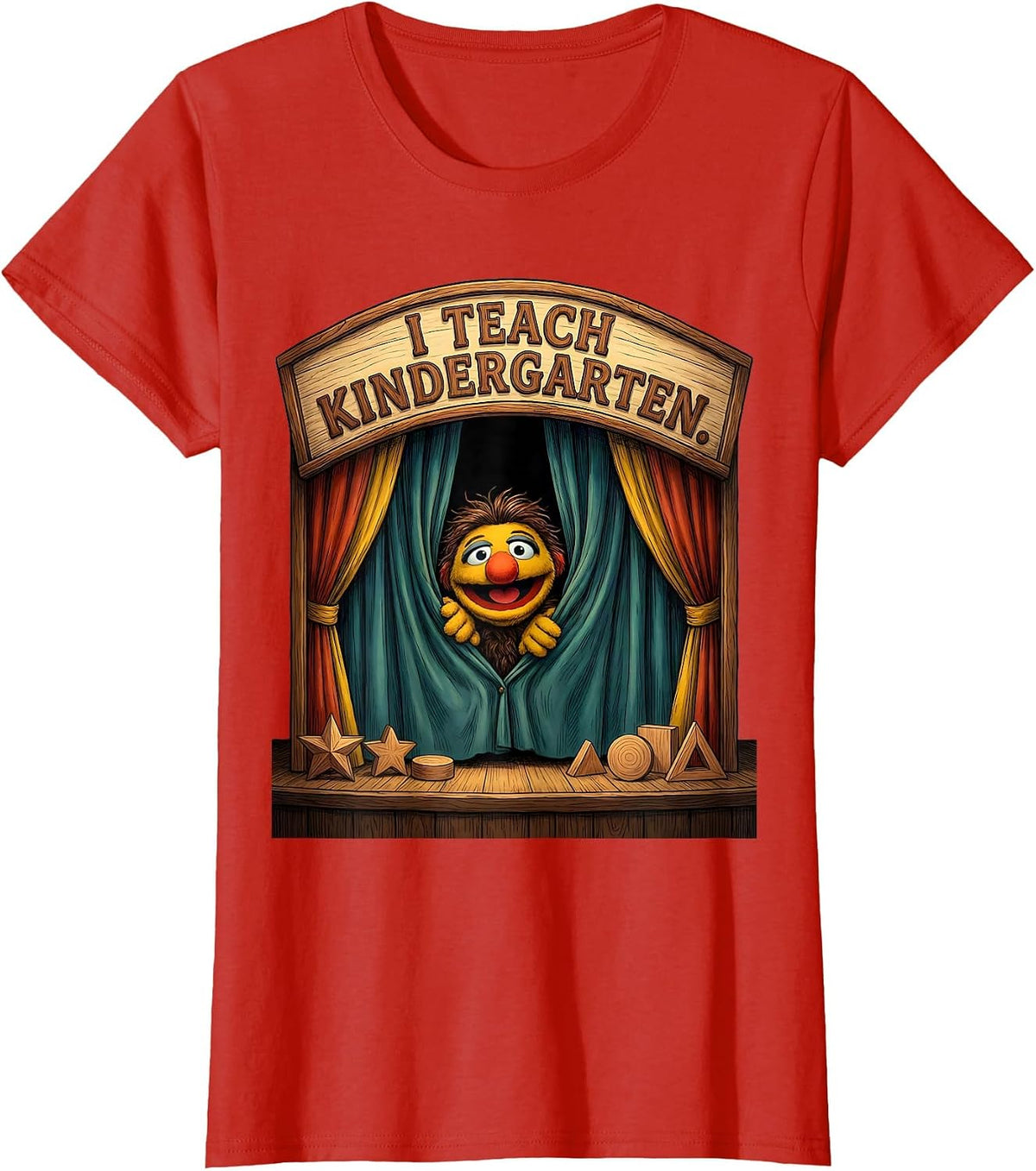 I Teach Kindergarten Cute Kindergarten Teacher Back T-Shirt - Red