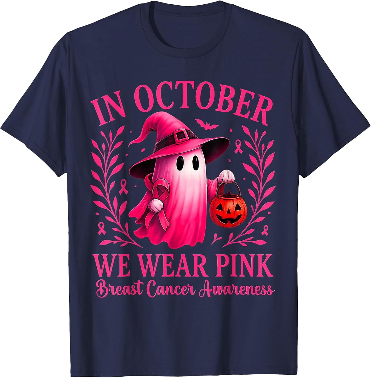 Breast Cancer Women Halloween in October We Wear Pink T-Shirt - Navy Blue
