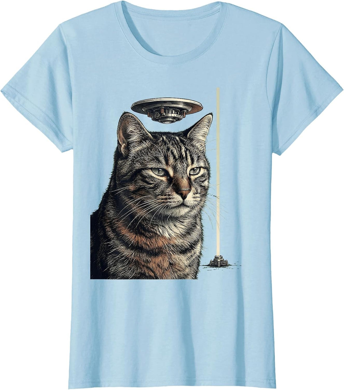 Women's Alien UFO Cat Meme Funny Cat Gift T-Shirt - Baby Blue