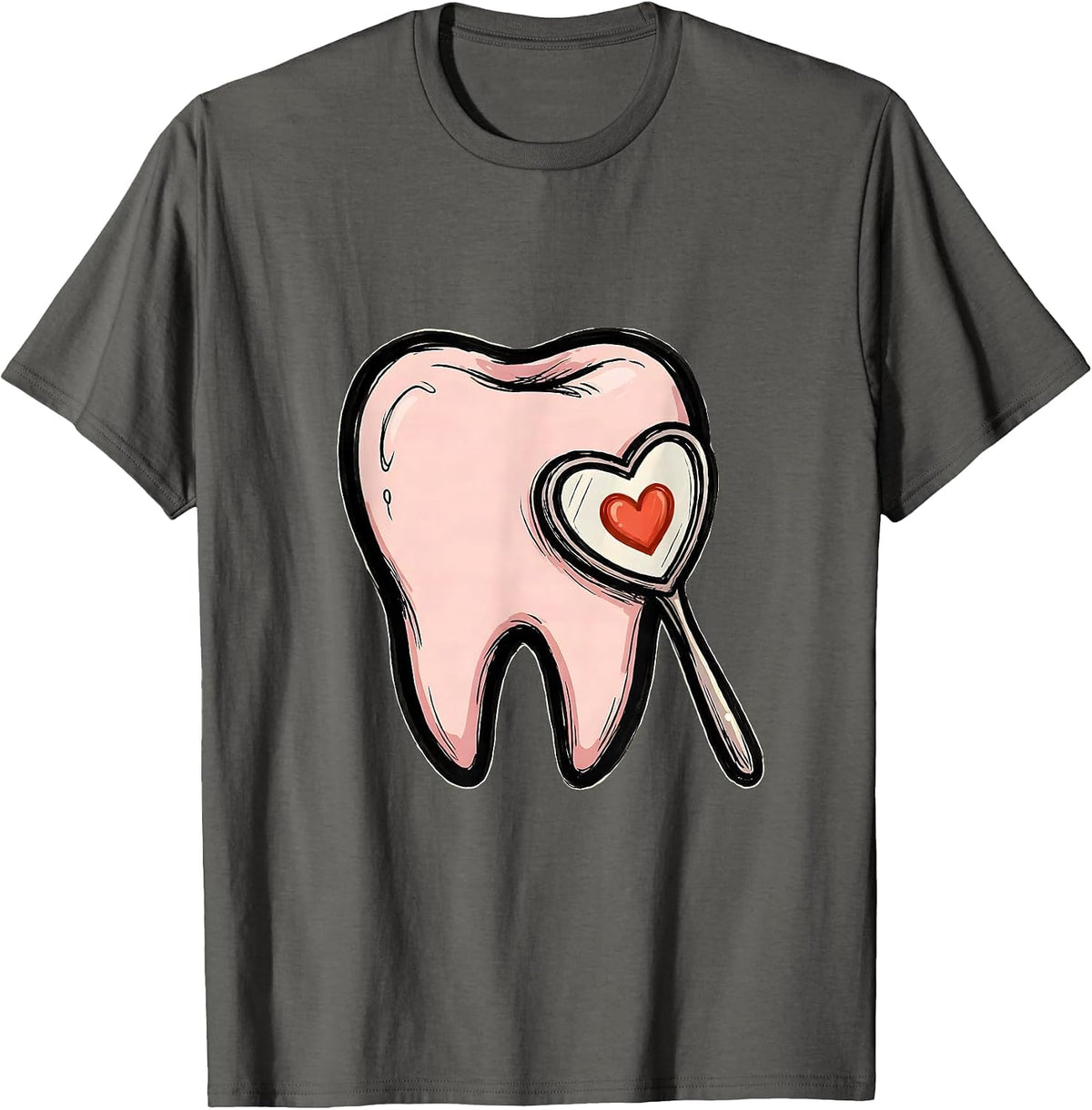 Rounded Crown and Roots Dental Mirror Playful Humor T-Shirt - Asphalt Grey