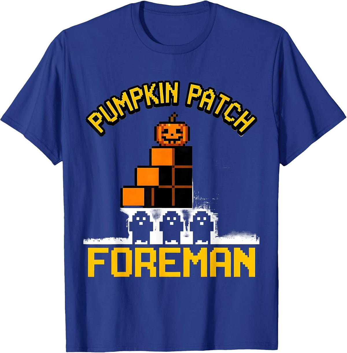 Pumpkin Patch Foreman Pixel Art Halloween Costume Boys Kids T-Shirt - Royal Blue