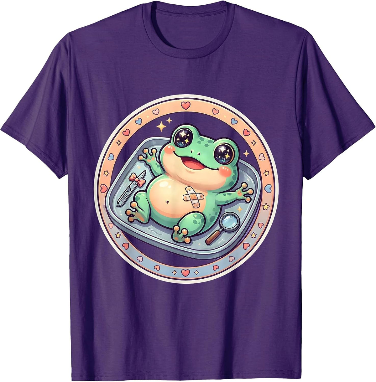 Frog Dissection Classroom Science Illustration T-Shirt - Purple