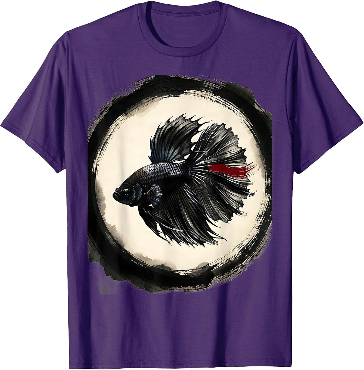 Colorful Betta Fish Flowing Fins Art Design T-Shirt - Purple