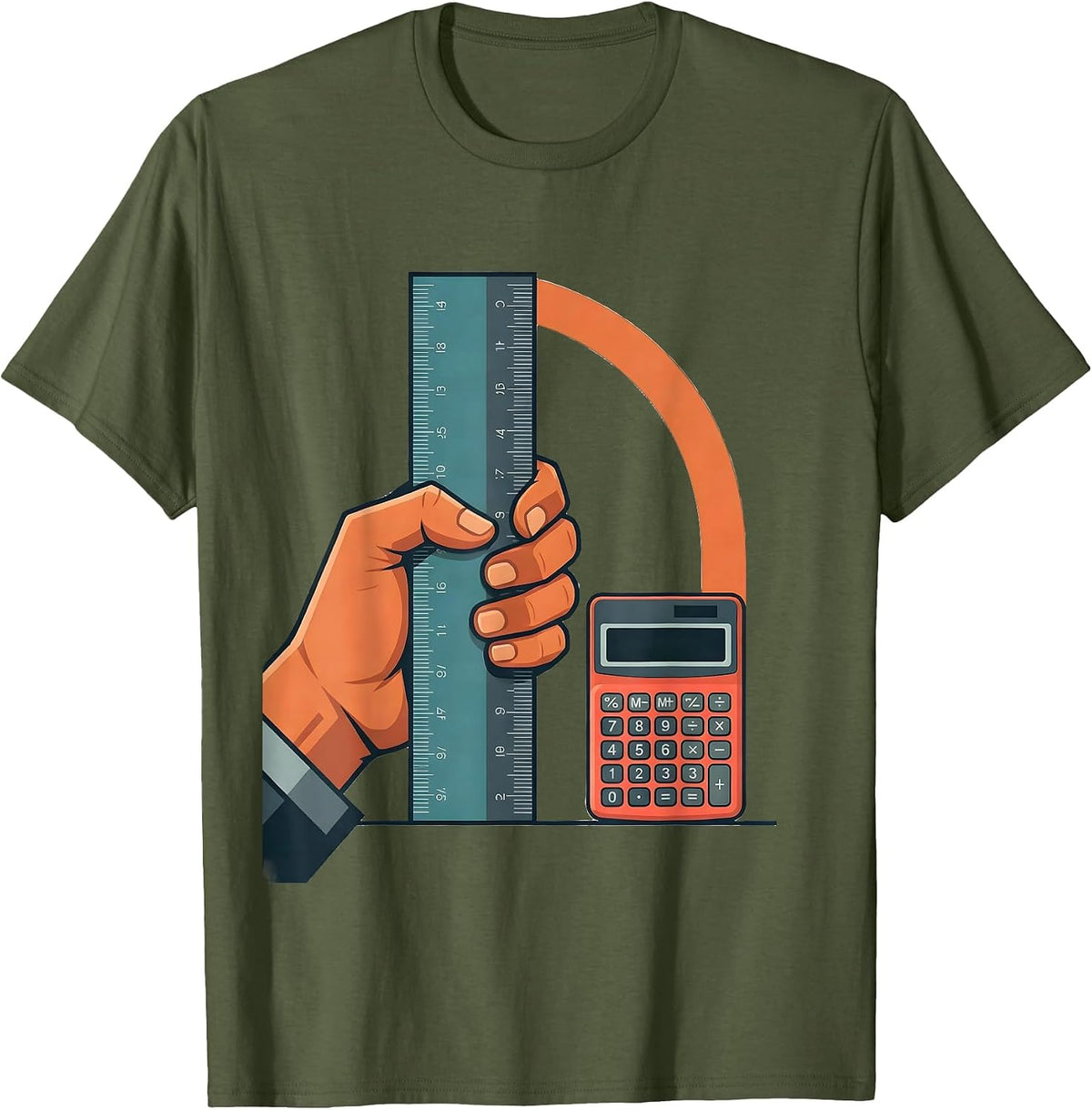 Slide Rule Classically Trained Retro Math Engineer T-Shirt - Olive Green