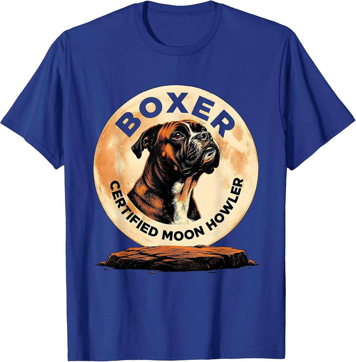 Men's Boxer Certified Moon Howler Retro Dog Breed Portrait T-Shirt - Royal Blue