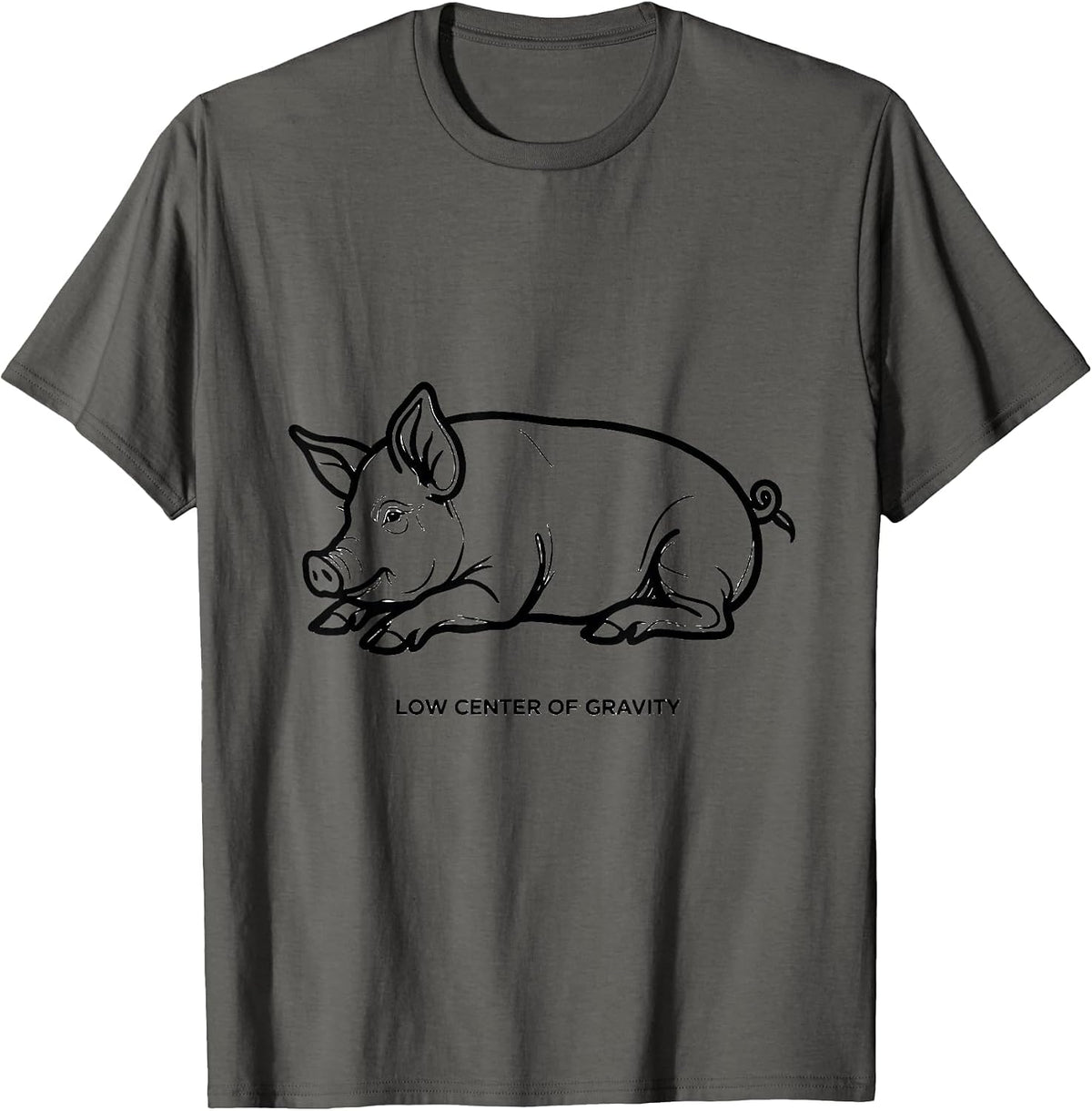 Men's Low Center Of Gravity Funny Pig Lover Animal Humor T-Shirt - Asphalt Grey