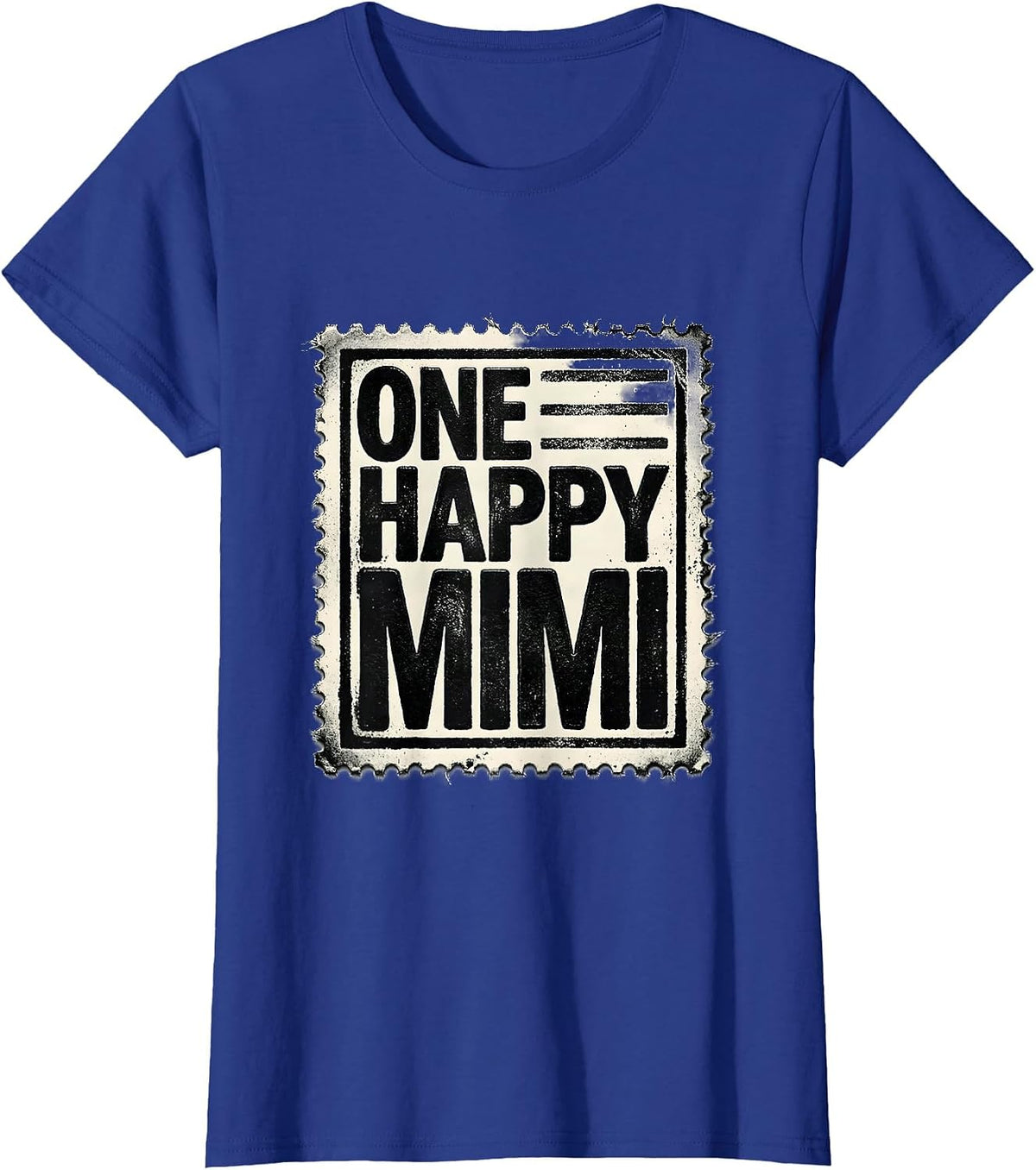 Women's One Happy Mimi Rubber Stamp First Birthday Family Matching T-Shirt - Royal Blue