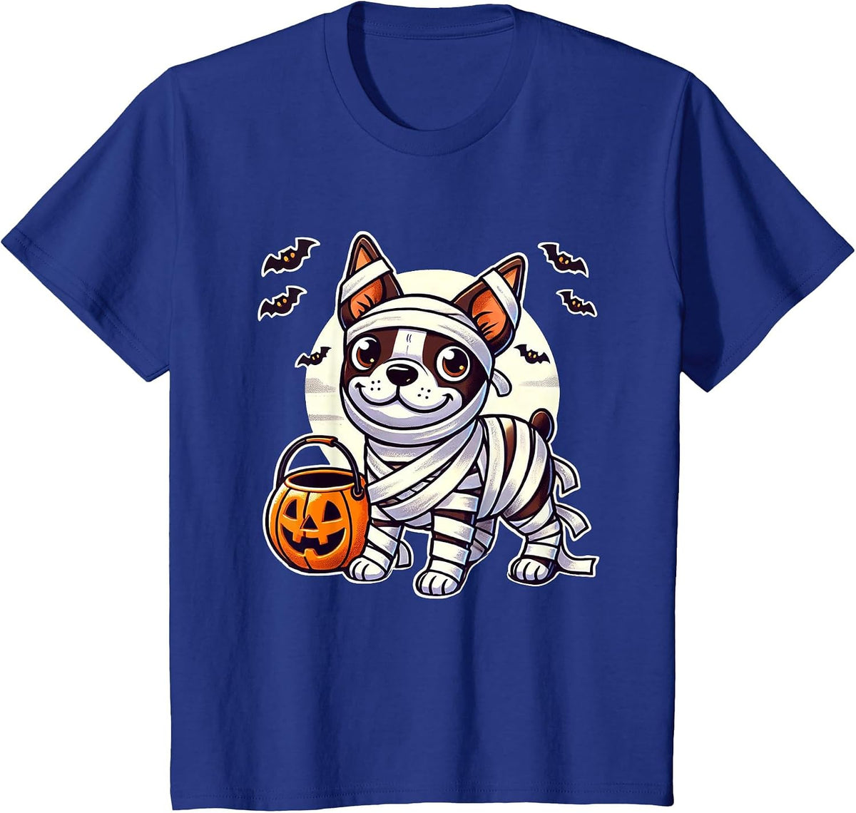 Boston Terrier Halloween Mummy Cute Boston Terrier T-Shirt - Royal Blue
