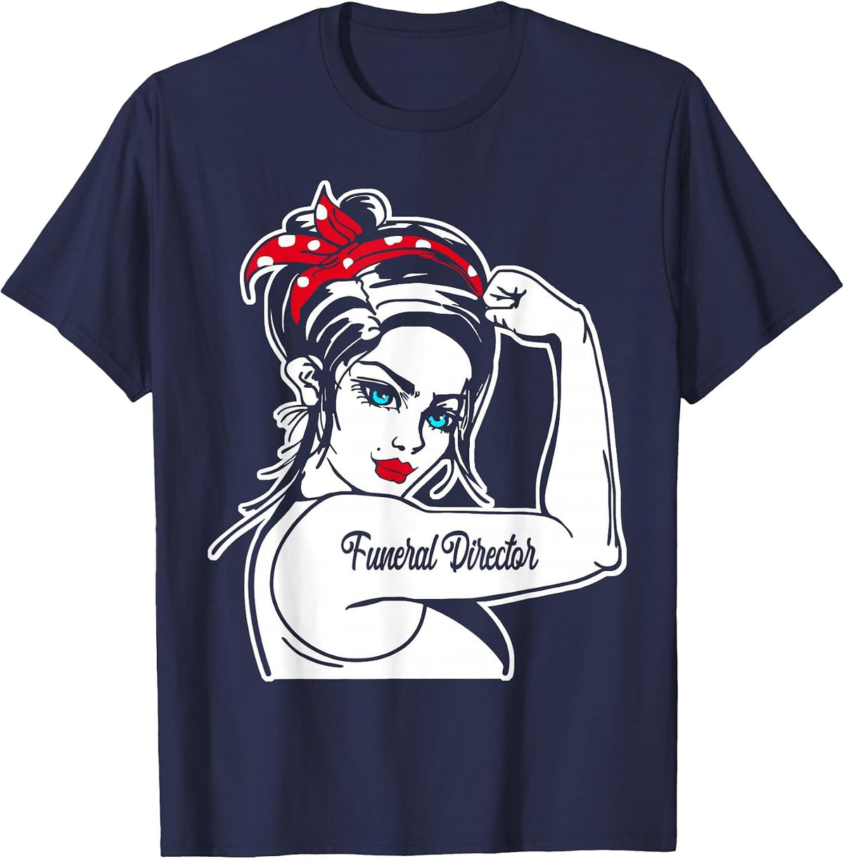 Female Funeral Director Rosie The Riveter Pin Up Girl T-Shirt - Navy Blue