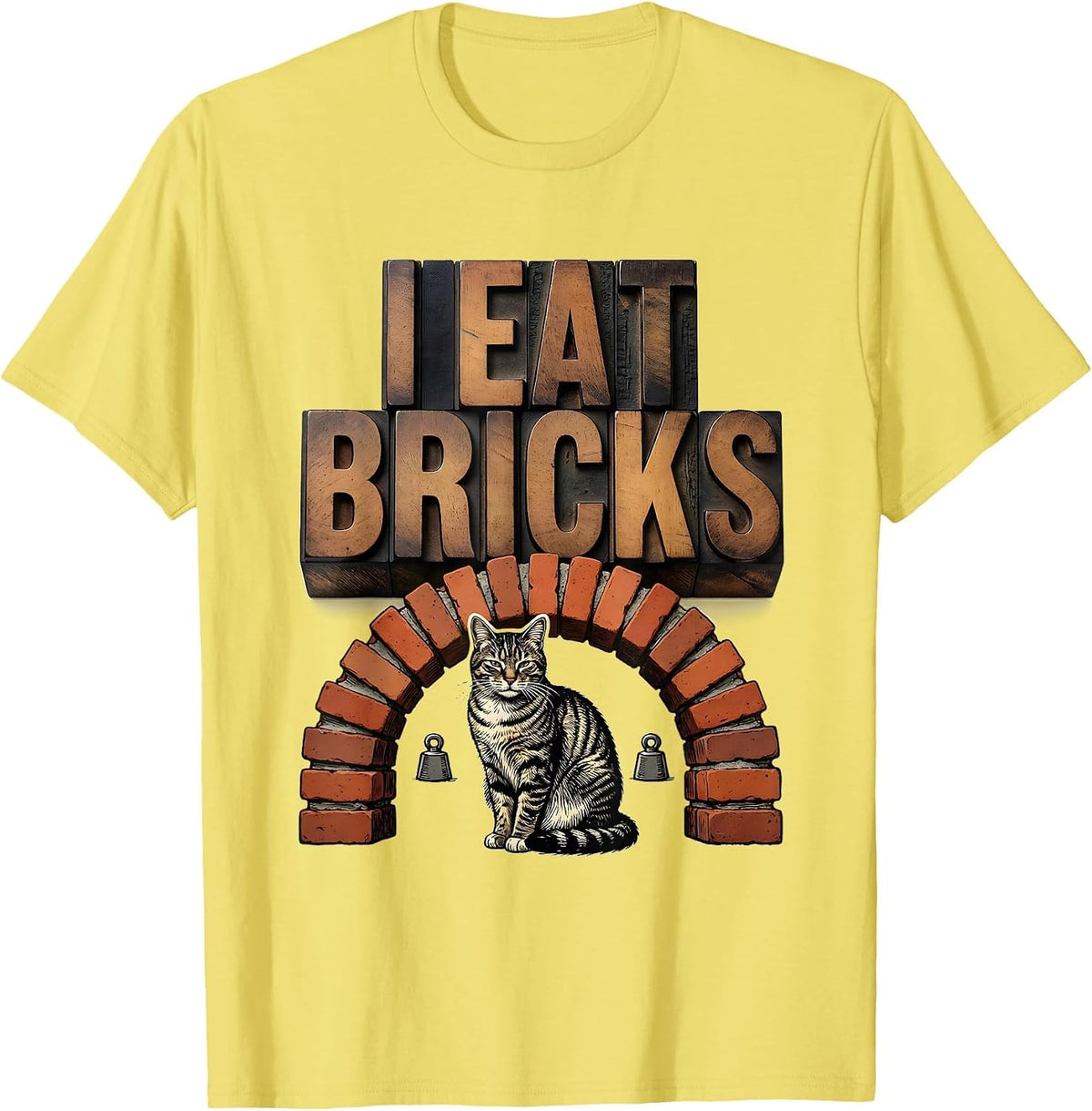 Men's I Eat Bricks Funny Cat Meme Internet Humor Gift T-Shirt - Lemon Yellow