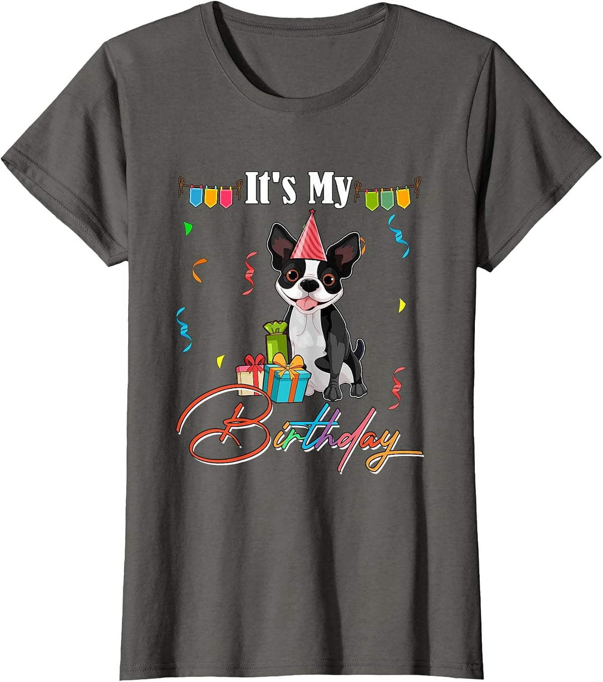 My Birthday Boston Terrier Costume Party Lover Kids Toddler T-Shirt - Asphalt Grey