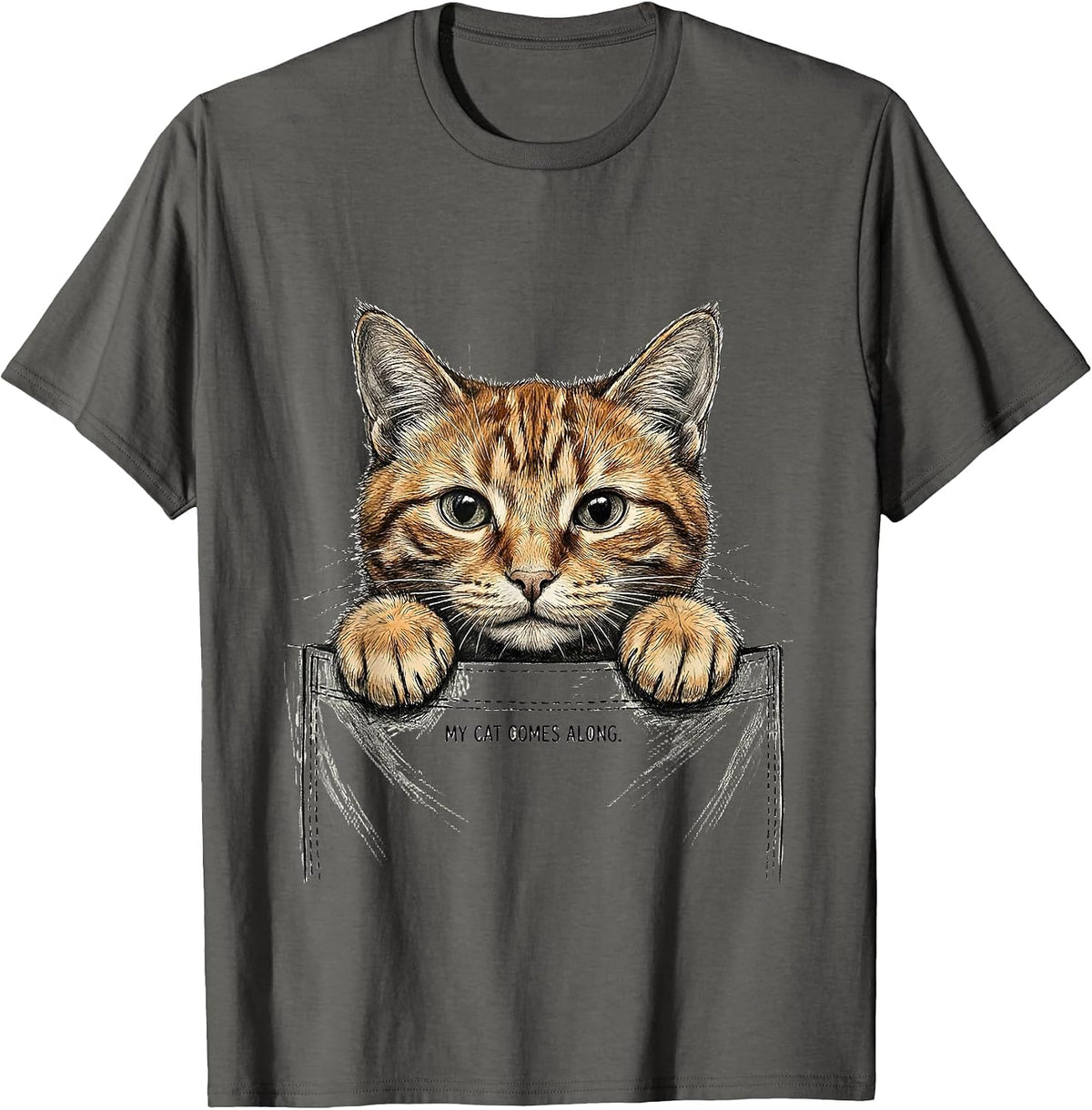 My Cat Comes Along Funny Cat Lover Novelty Gift T-Shirt - Asphalt Grey