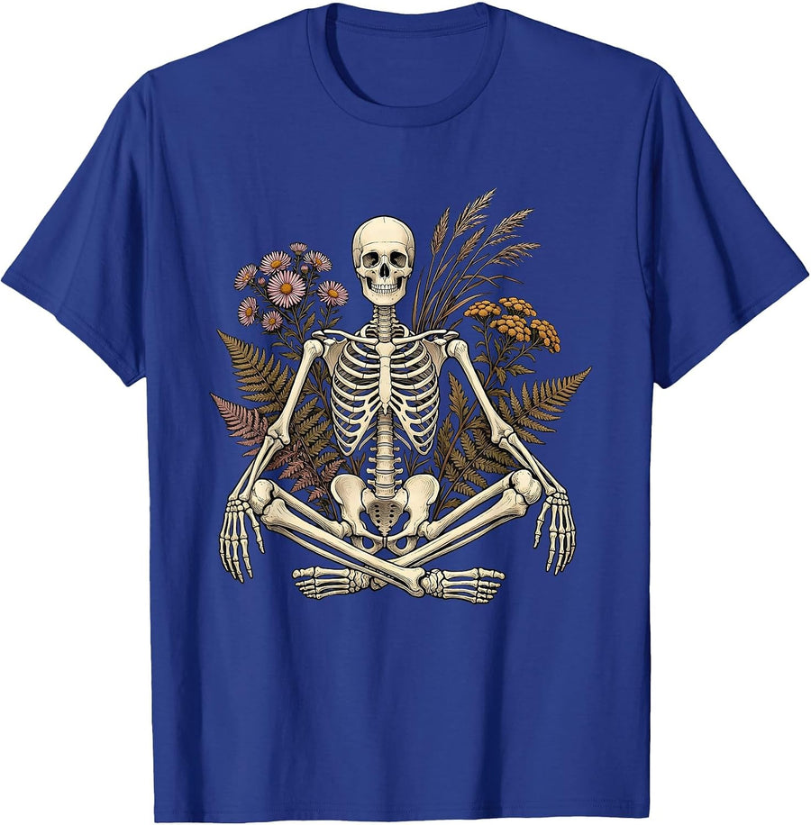 Dancing Skeleton Botanical Cottagecore Goth Nature Lover T-Shirt - Royal Blue