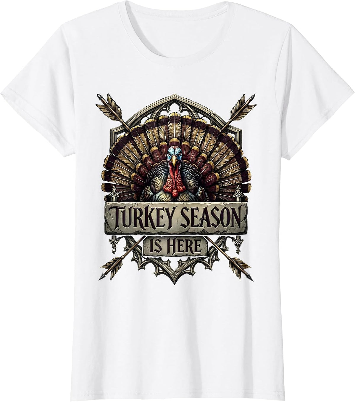 Women's Turkey Season Is Here Thanksgiving Design T-Shirt - White