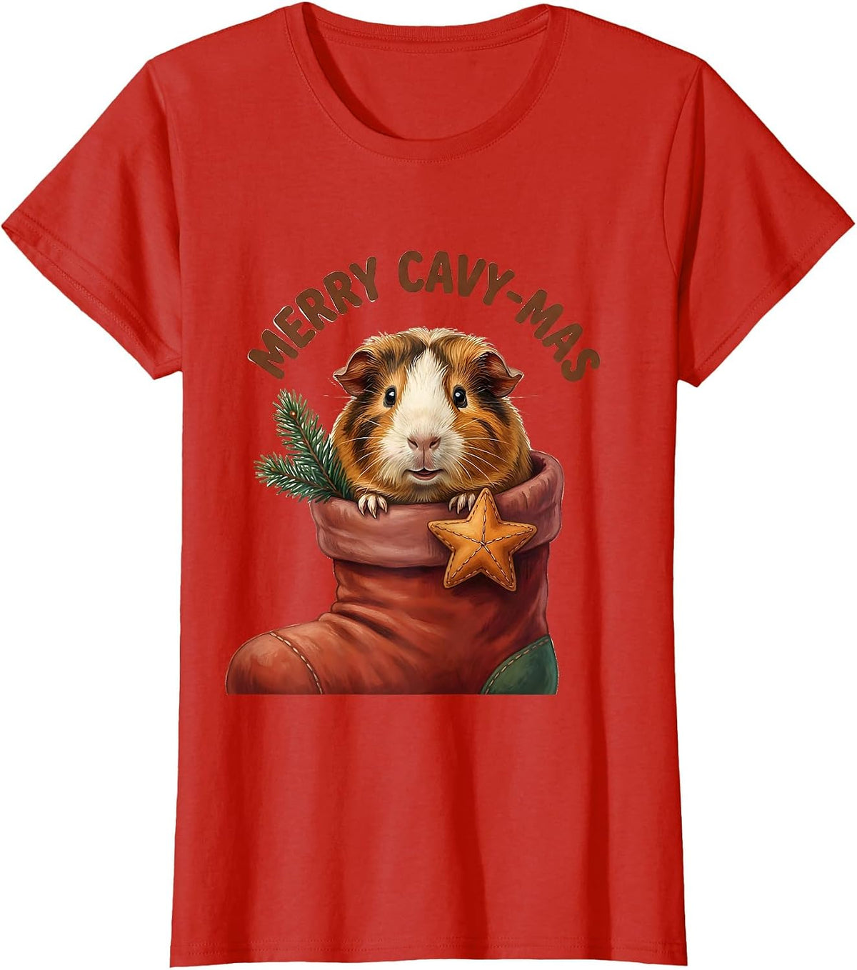 Women's Merry Cavy-mas Storybook Guinea Pig Christmas Pet Lover T-Shirt - Red