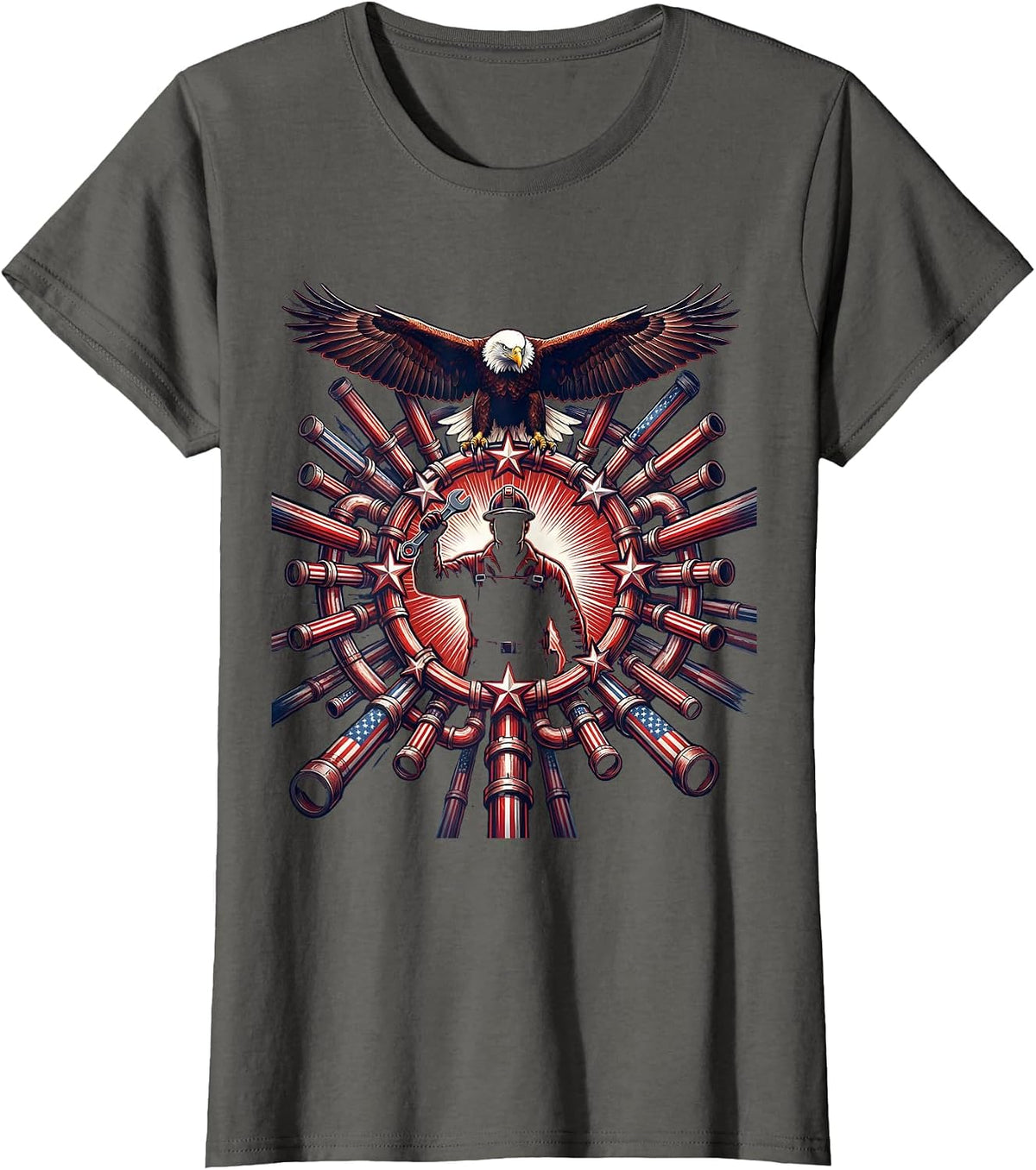 Women's Pipefitter Tangled Pipes Blue Collar Graphic T-Shirt - Asphalt Grey