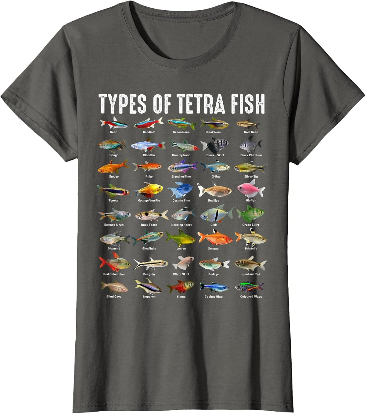 Types of Tetra Fish - Tetras Aquarium Fish Species Lover T-Shirt - Asphalt Grey