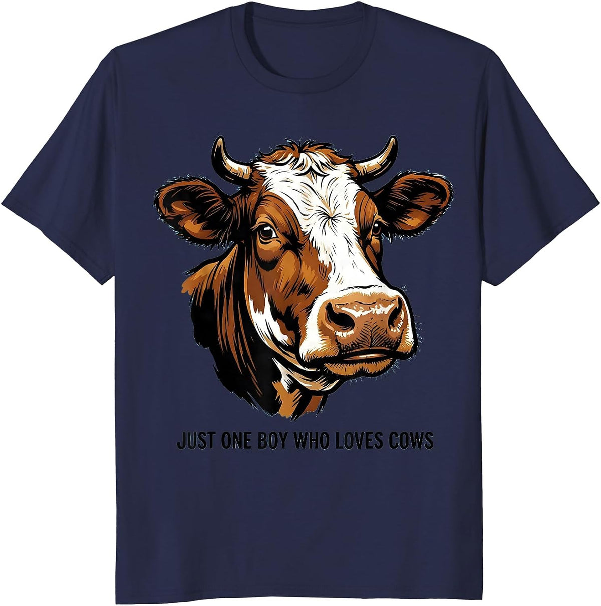 Men's Just One Boy Who Loves Cows Cartoon Farm Kid Humor T-Shirt - Navy Blue