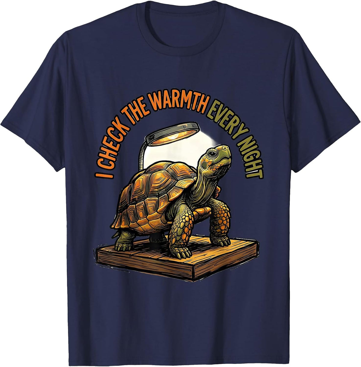 I Check The Warmth Every Night Funny Tortoise Lover Pet T-Shirt - Navy Blue