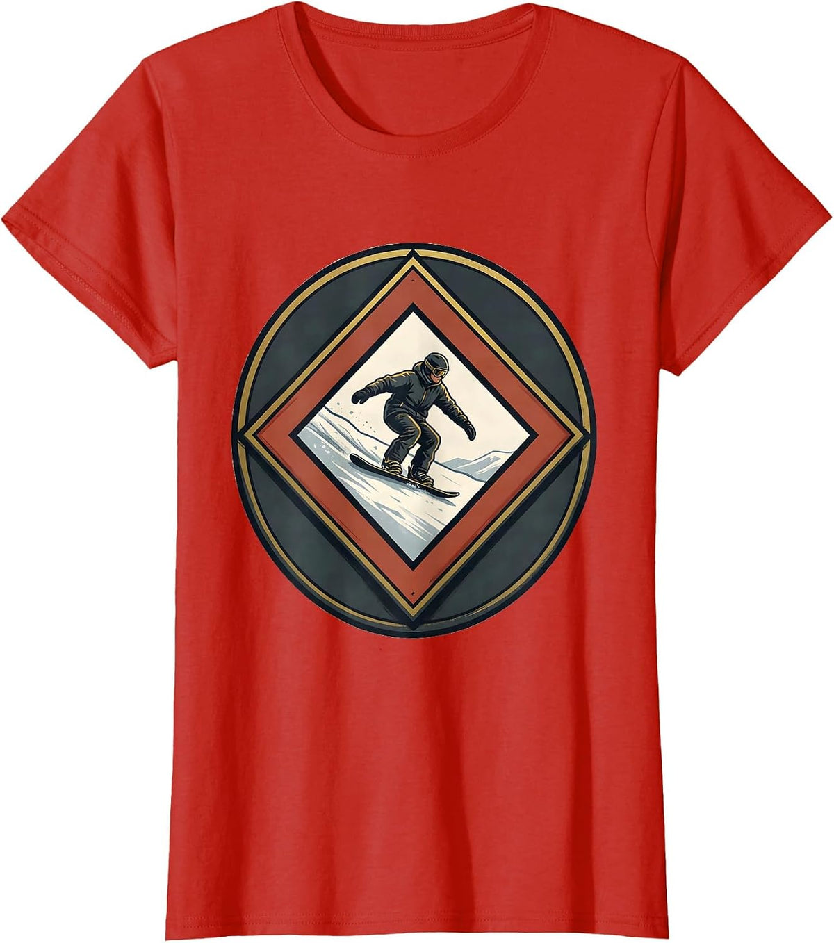 Double Diamond Snowboarder Dad Winter Humor Emblem T-Shirt - Red