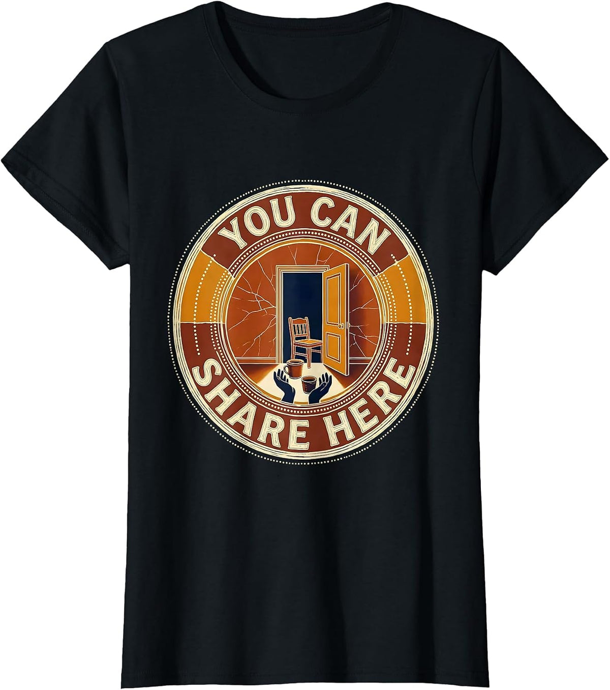 You Can Share Here Batik Wax Resist Mental Health Counselor T-Shirt - Black