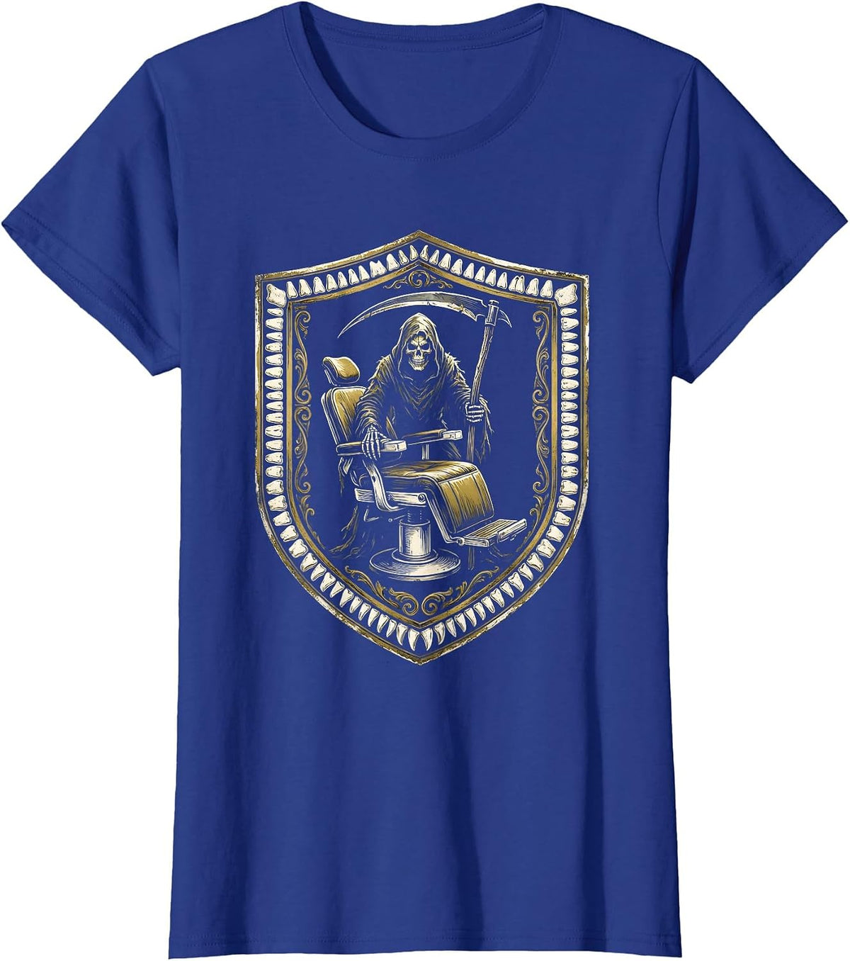 Women's Dental Halloween Grim Reaper Dentist Chair T-Shirt - Royal Blue