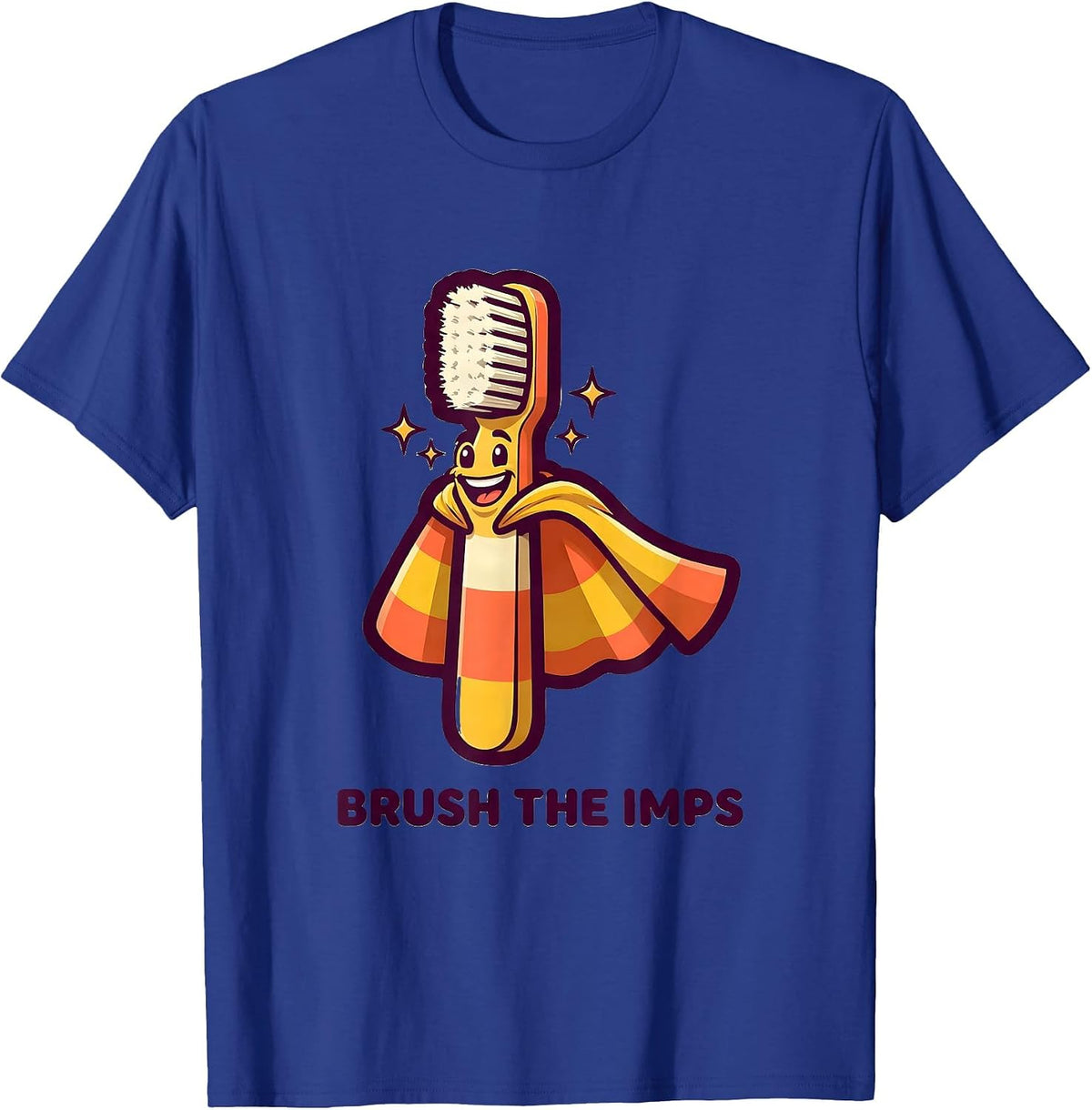 Men's Brush the Imps Mascot Logo Funny Dental Halloween Costume T-Shirt - Royal Blue