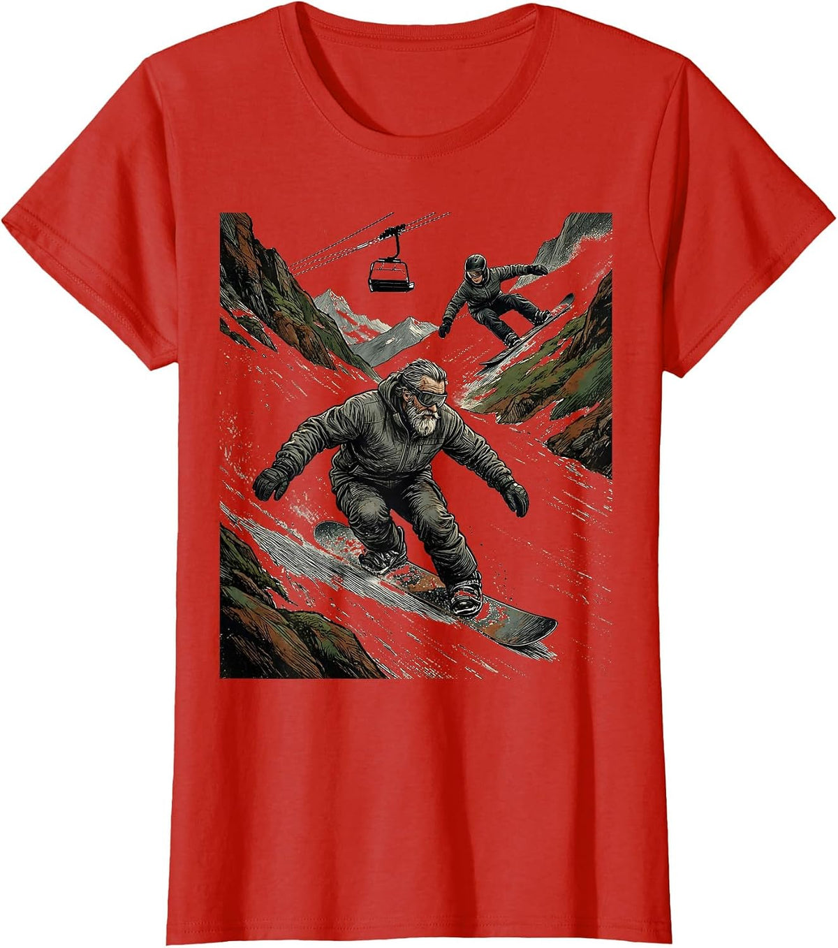 Women's Vintage Snowboarder Carving Retro Winter Sports Gift T-Shirt - Red