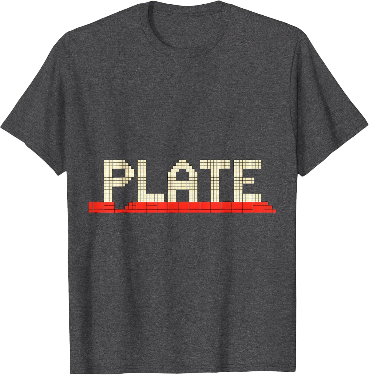 Men's Plate Pixel Art Shirt That Says Novelty Deadpan Humor T-Shirt - Dark Heather Grey