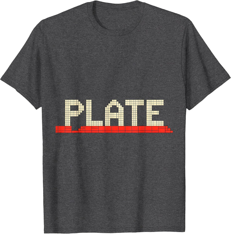 Men's Plate Pixel Art Shirt That Says Novelty Deadpan Humor T-Shirt - Dark Heather Grey