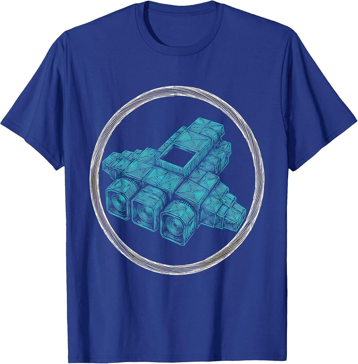 Pixel Art Spaceship Glowing Squares Retro Space T-Shirt - Royal Blue