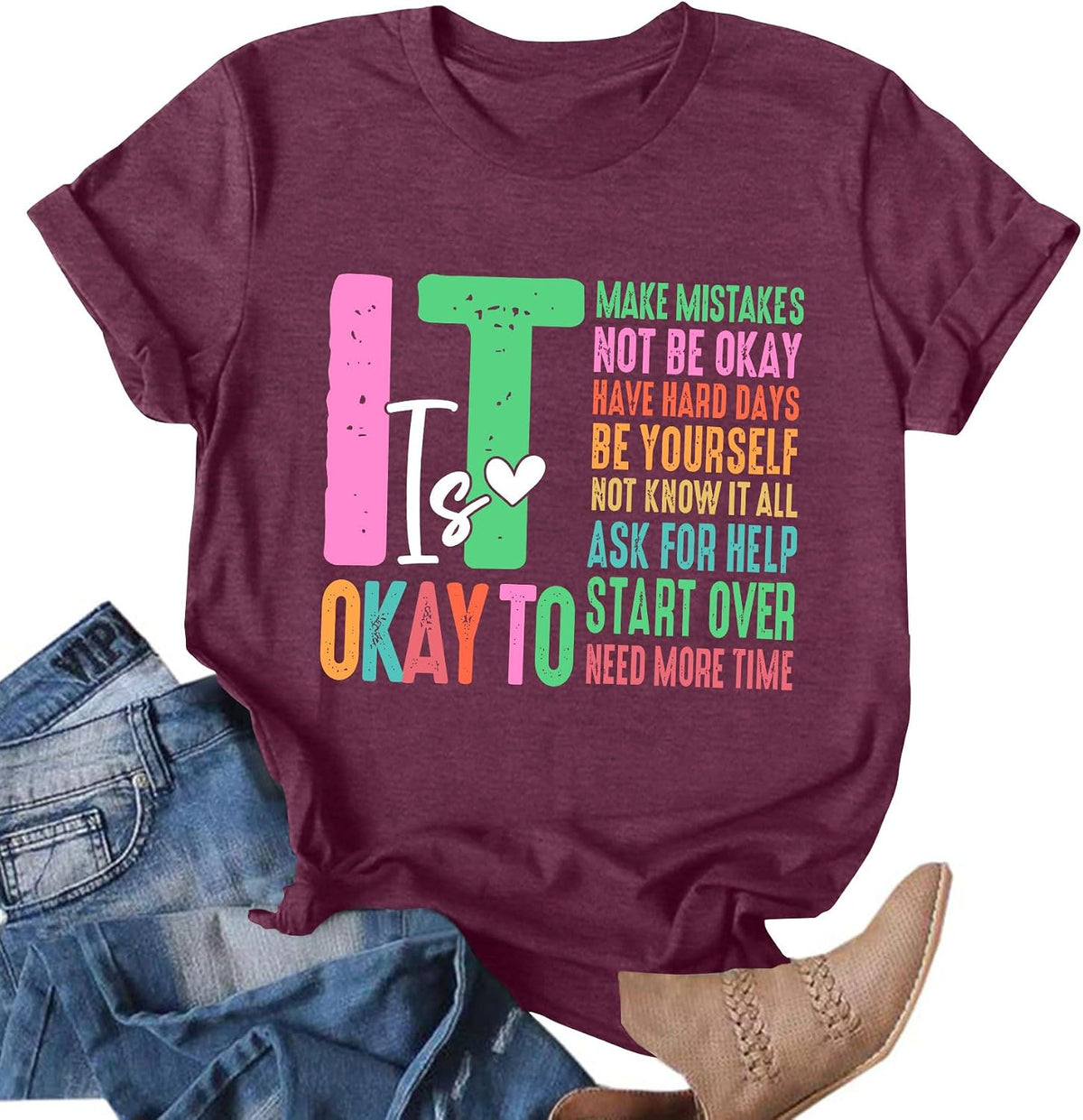 Mental Health Shirt for Women It's Okay to Make Some Mistakes Letter Print Tshirt Mental Health Gifts Tops - Purple