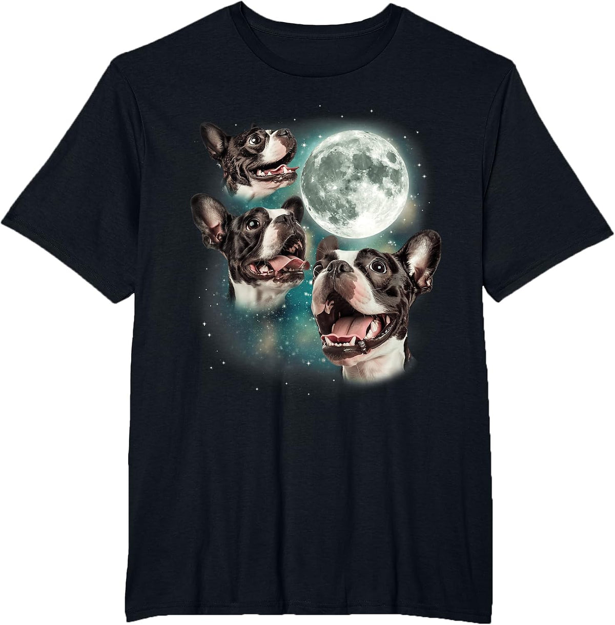 Three Boston Terrier Moon | 3 Cute Terriers Canine Pet Lover T-Shirt - Black