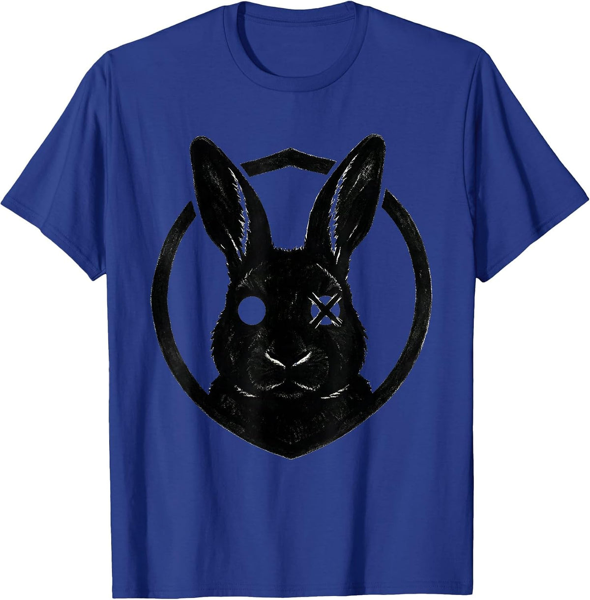 Men's Circular Shield Stencil Bunny Alt Goth Horror Aesthetic T-Shirt - Royal Blue