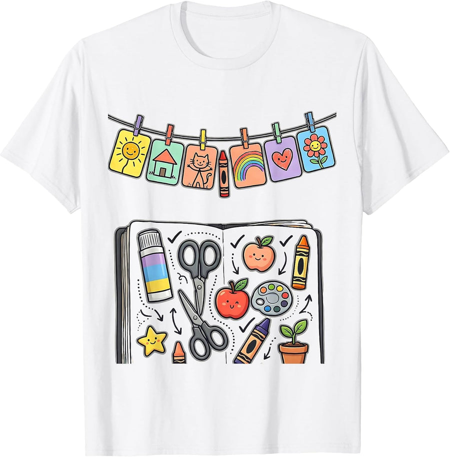 Men's Kindergarten Teacher Clothesline Kids Art Design T-Shirt - White