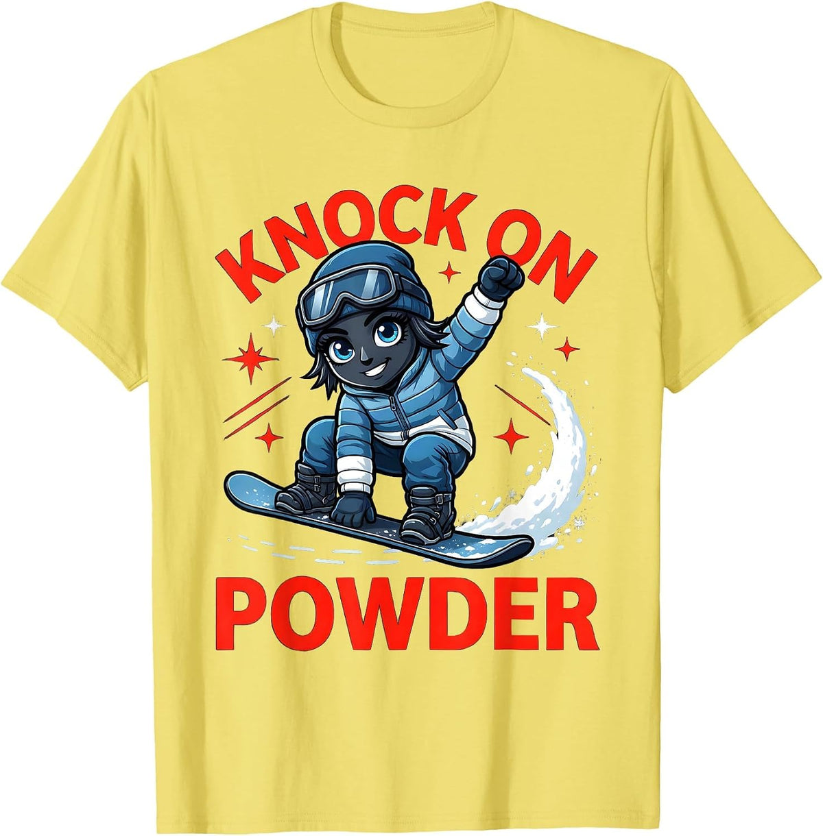 Men's KNOCK ON POWDER Funny Snowboarder Ski Lover Winter T-Shirt - Lemon Yellow