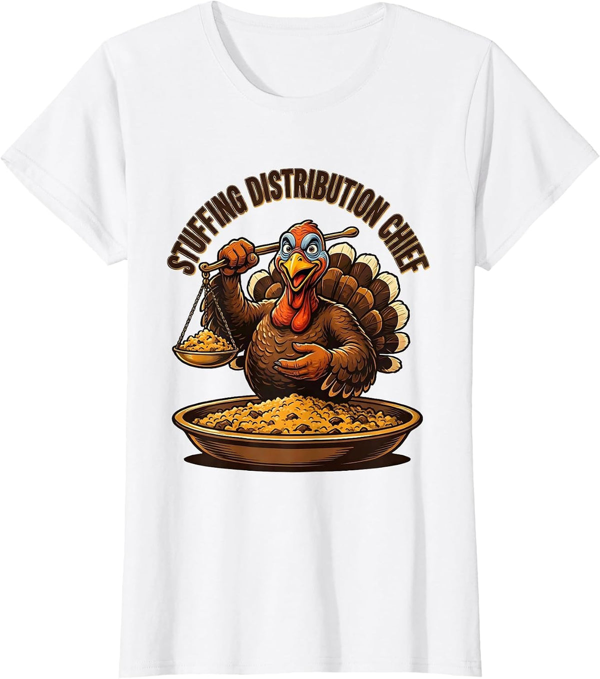 Stuffing Distribution Chief Retro Thanksgiving Family Crew T-Shirt - White