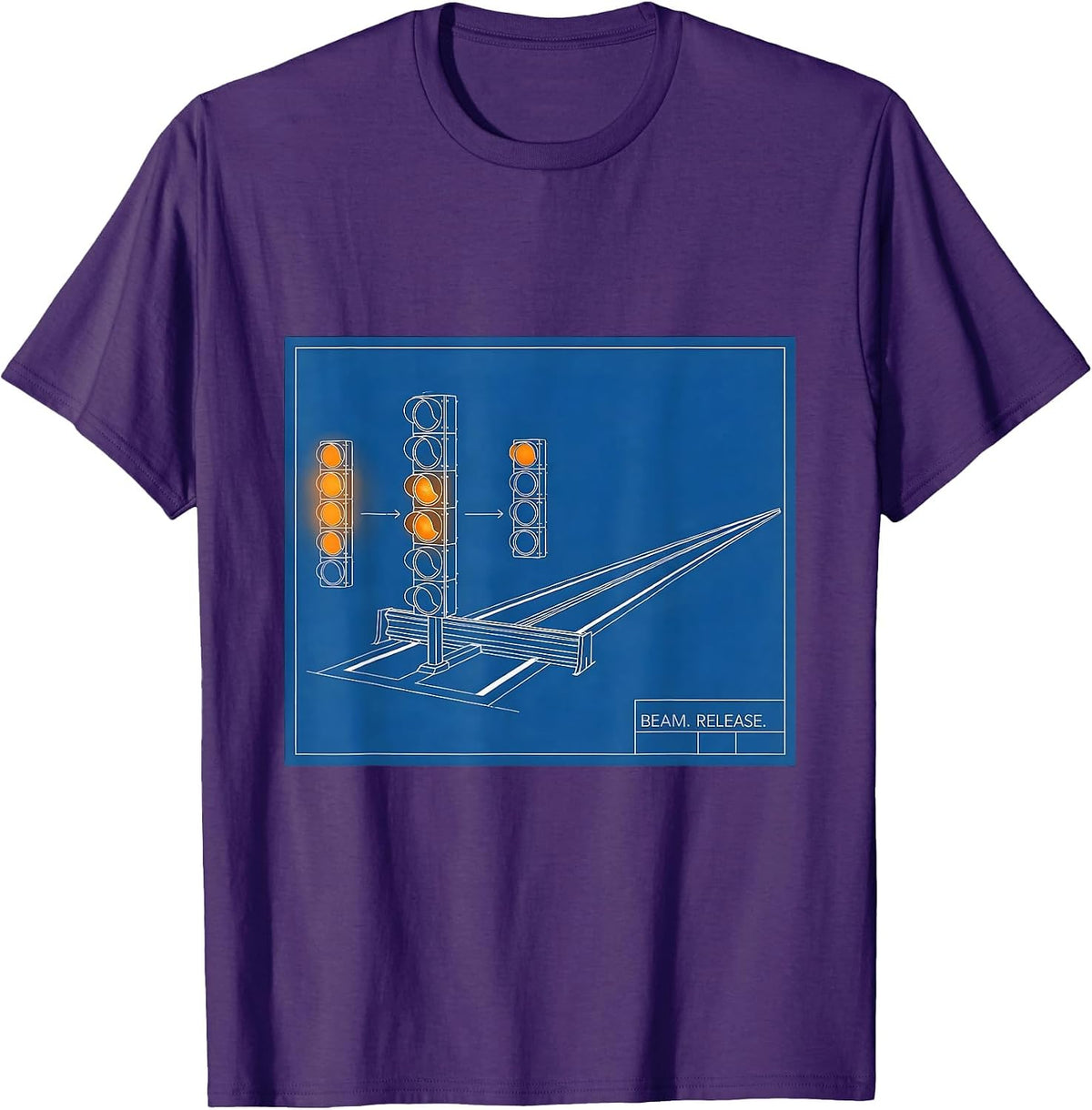 Beam Release Technical Blueprint American Drag Racing RC Car T-Shirt - Purple