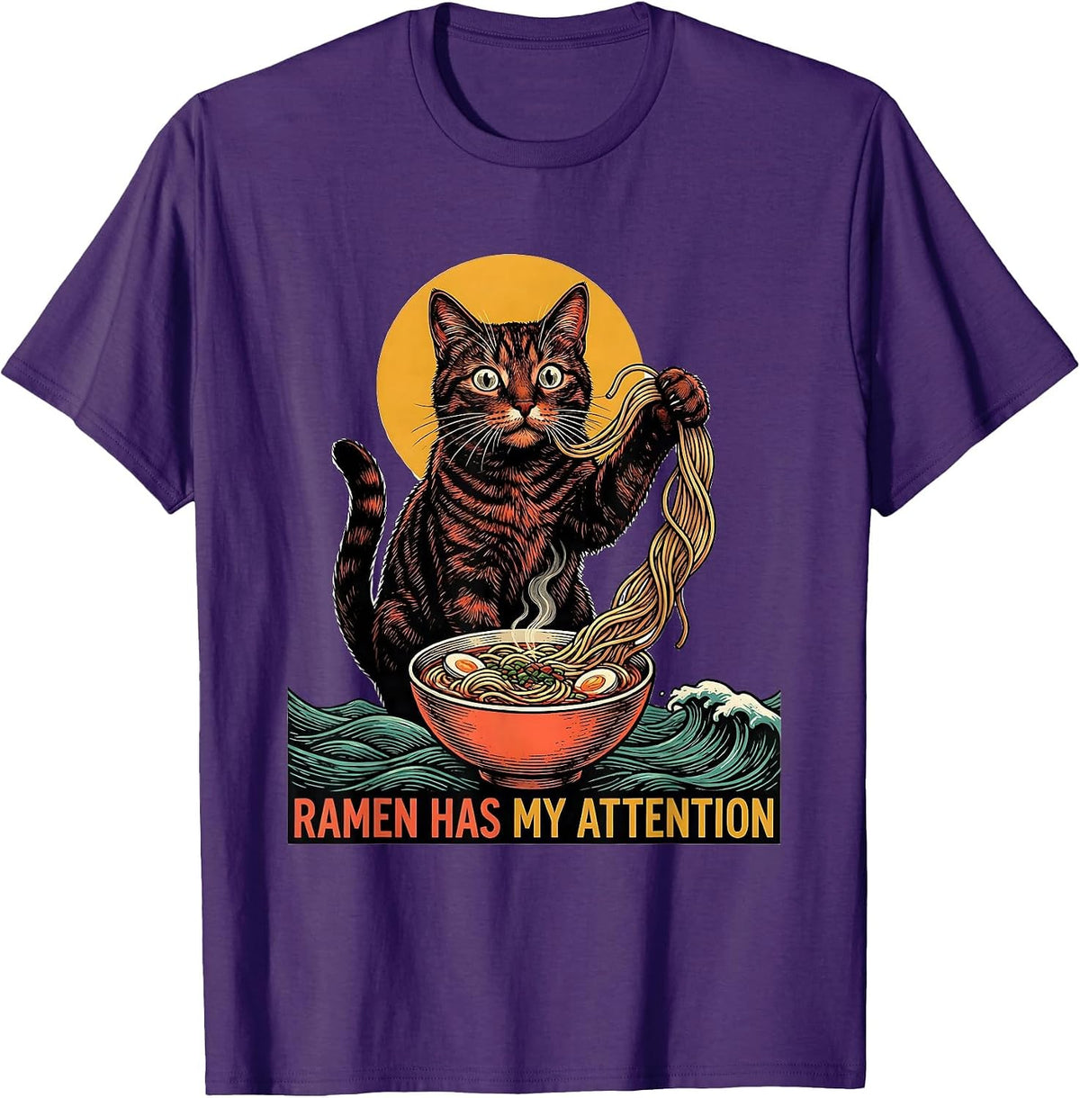 Ramen Has My Attention Funny Cat Anime Kawaii Japanese Art T-Shirt - Purple