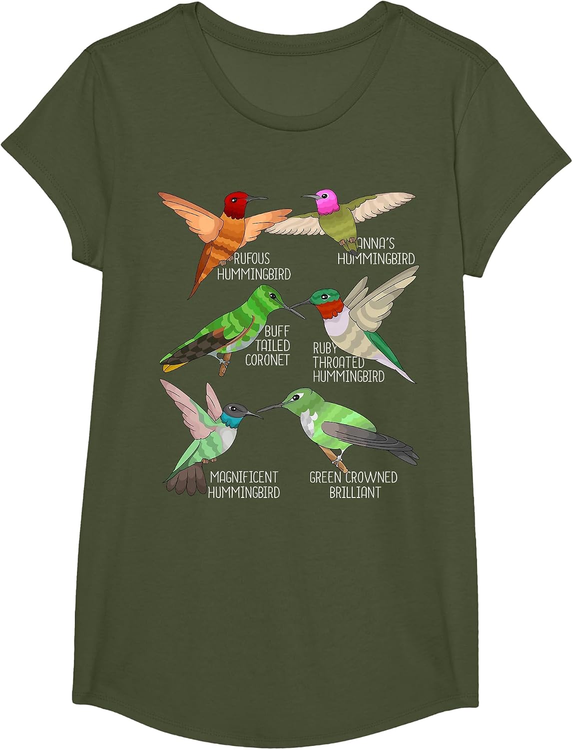 Hummingbird Species Bird Watching Lover Hummingbirds T-Shirt - Girls Olive Green