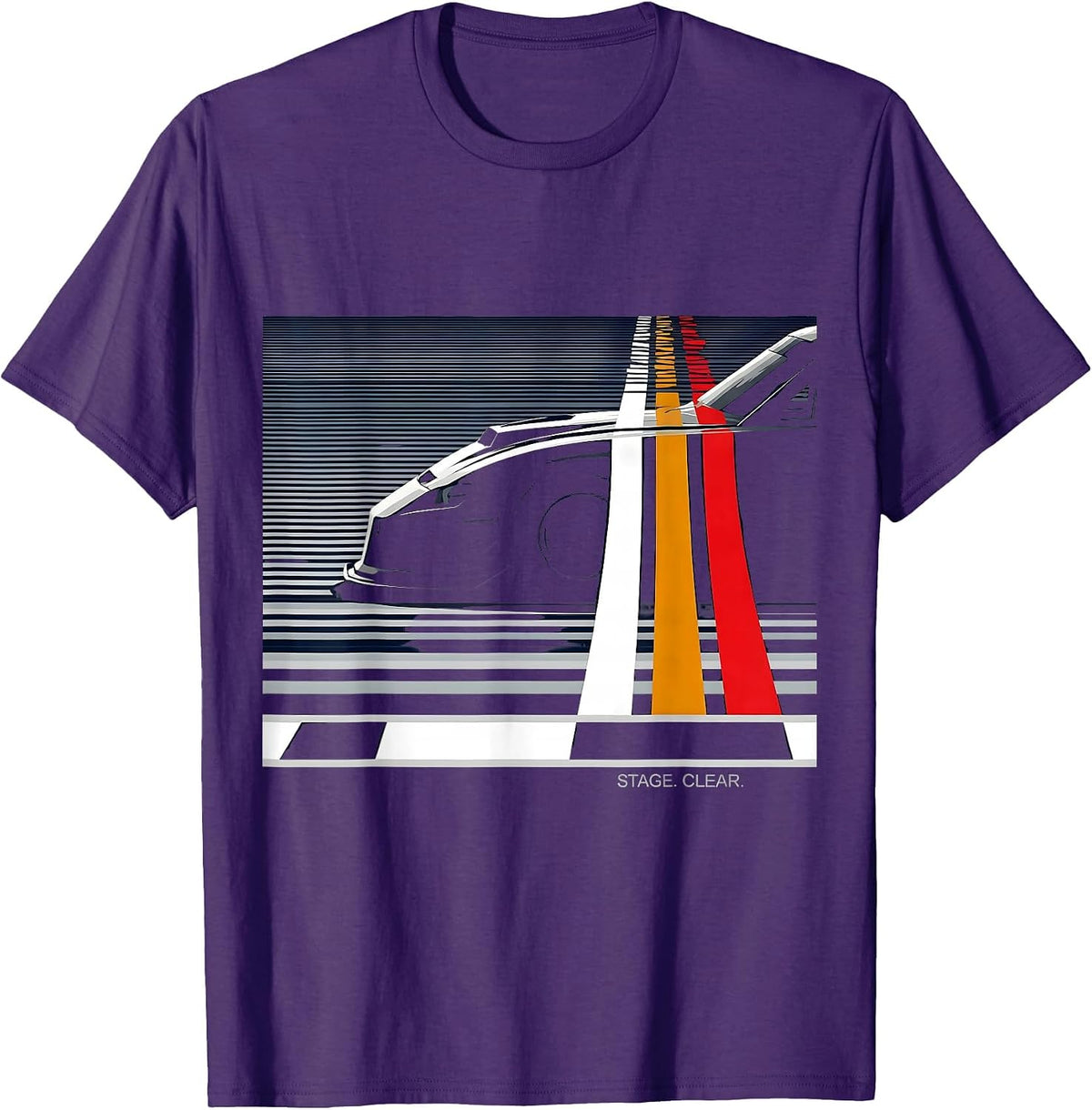 Stage. Clear Disrupted Stripe Drag Racing RC Car Enthusiast T-Shirt - Purple