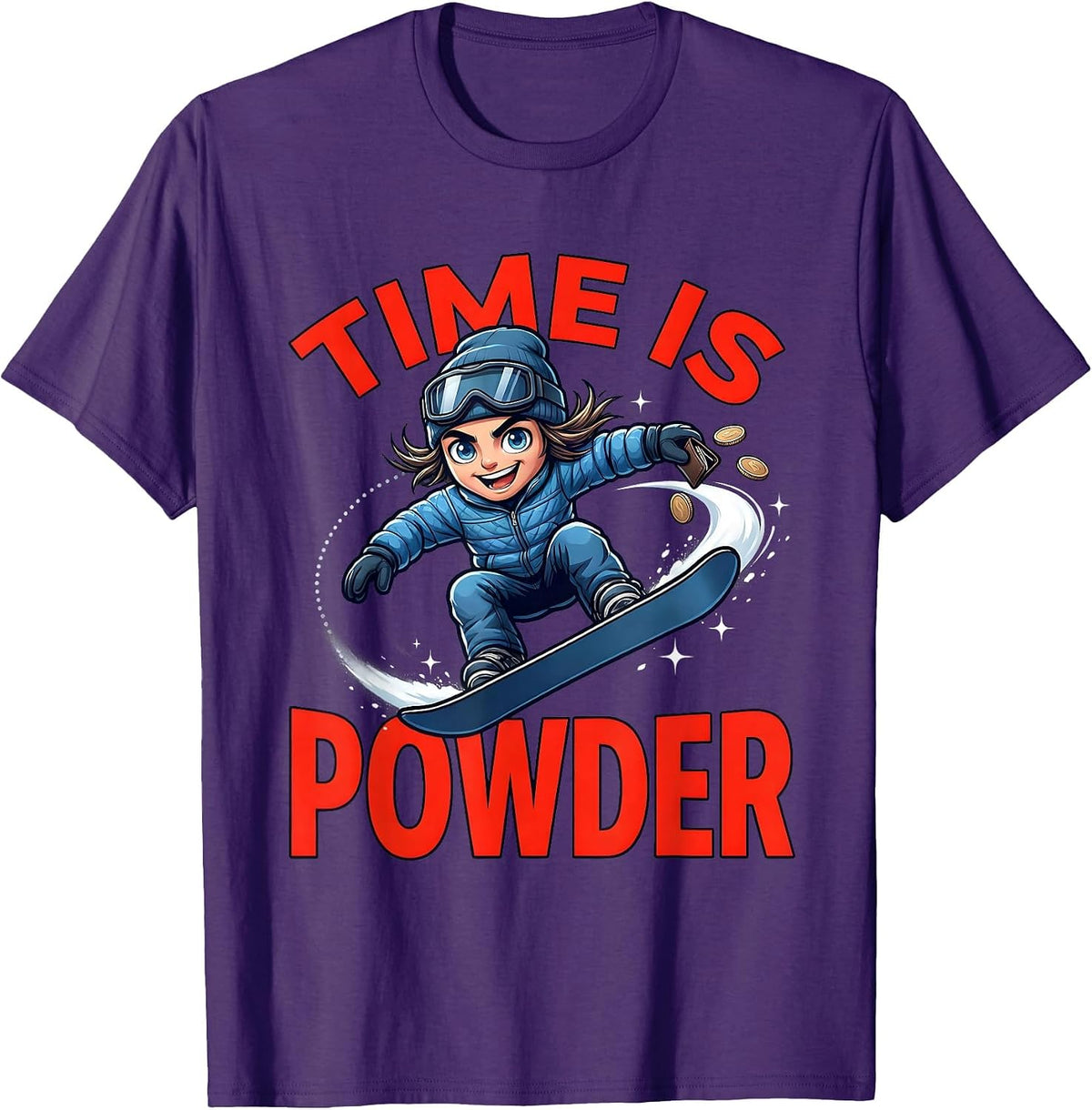 Men's TIME IS POWDER Funny Snowboarder Snowboarding Winter T-Shirt - Purple