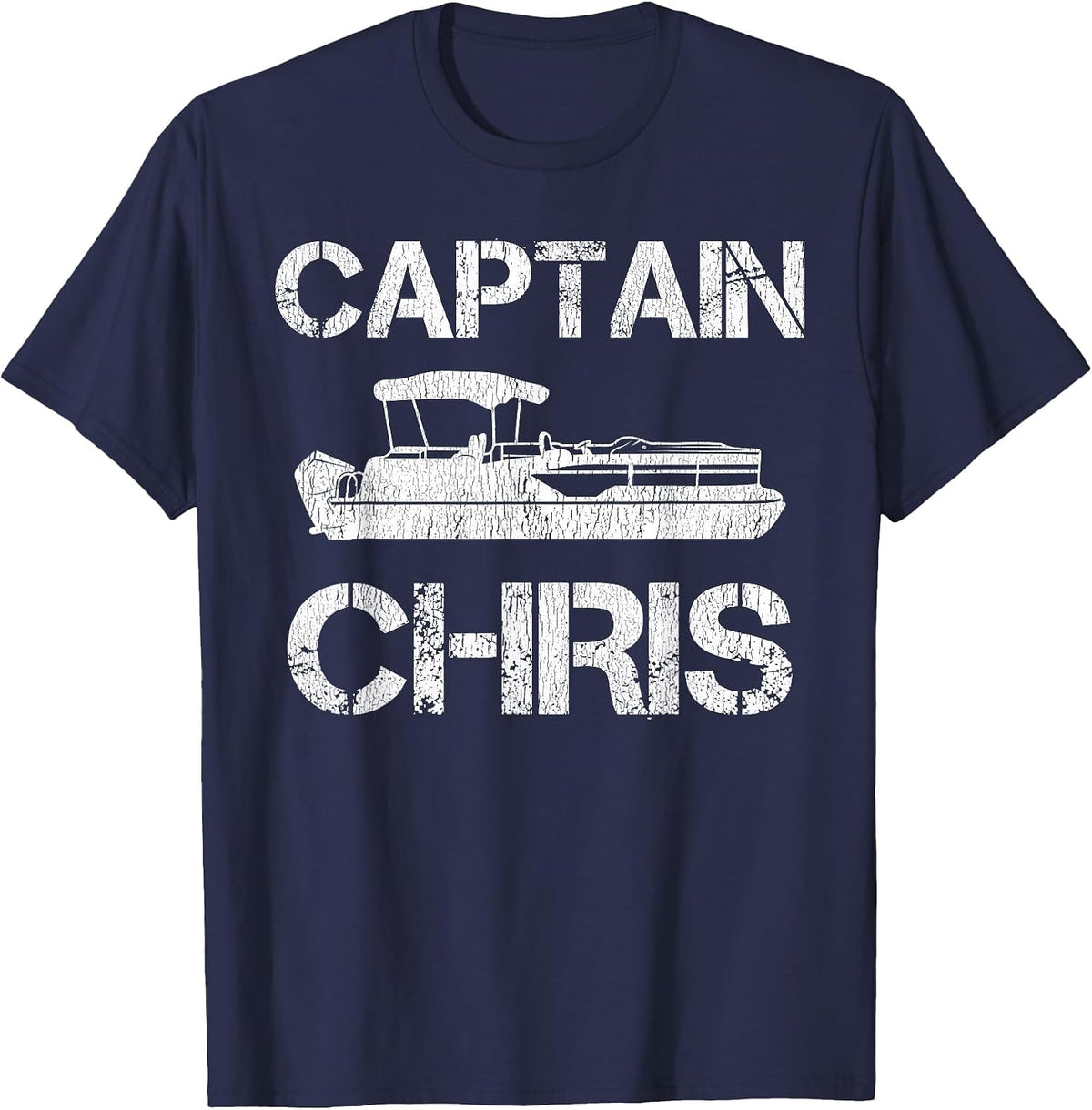 Captain Chris Pontoon Captain Funny Personalized Name Boat T-Shirt - Navy Blue