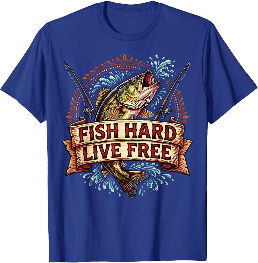 Fish Hard Live Free Fishing Design For Men T-Shirt - Royal Blue
