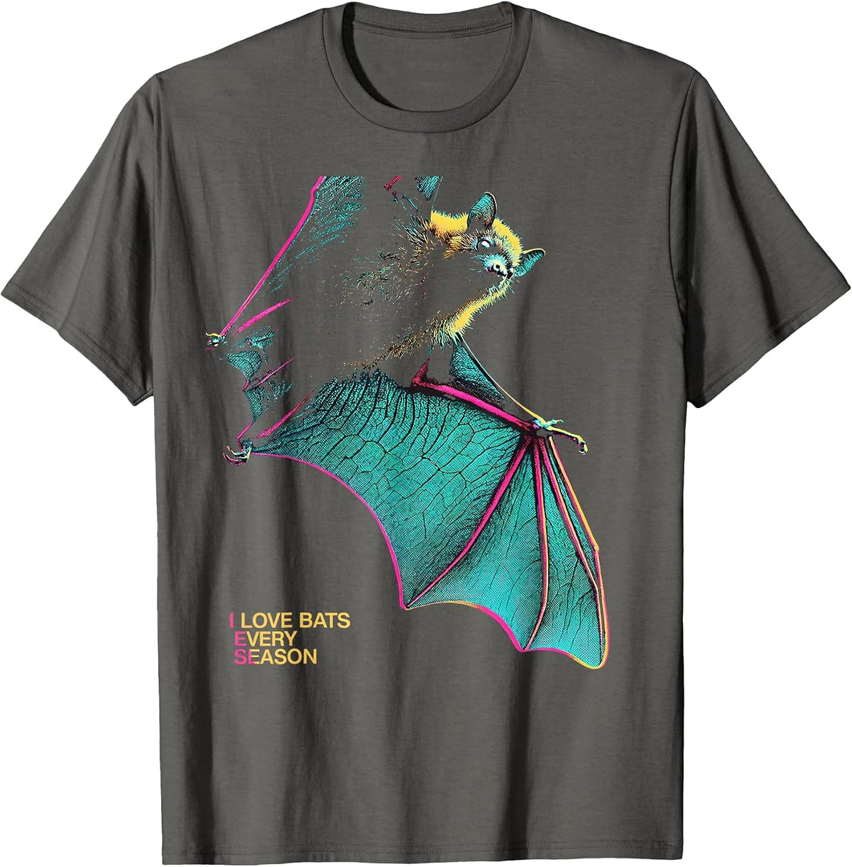 Men's I Love Bats Every Season Vintage Bat Lover Halloween Humor T-Shirt - Asphalt Grey